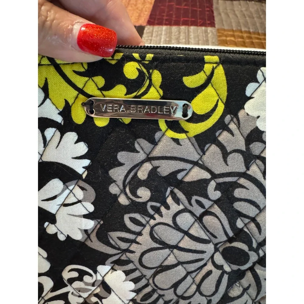 Vera Bradley Night and Day Quilted Cosmetic Pouch Black White Yellow Floral NWOT